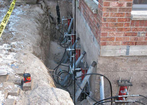 Foundation push piers installed around a house with a foundation settlement issues in Rancho Cucamonga