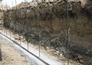 Soil layers exposed while excavating to construct a new foundation in Santa Ana