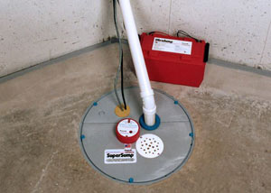A sump pump system with a battery backup system installed in Glendale